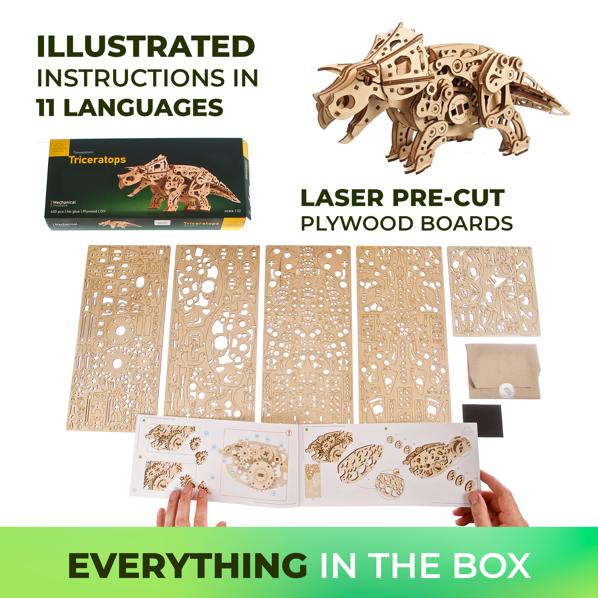 ugears-triceratops-dinosaure-m-canique-bois-automate image 6