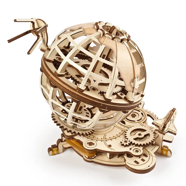 ugears-globus-maquette-m-canique-en-bois-globe-terrestre-rotatif image 1
