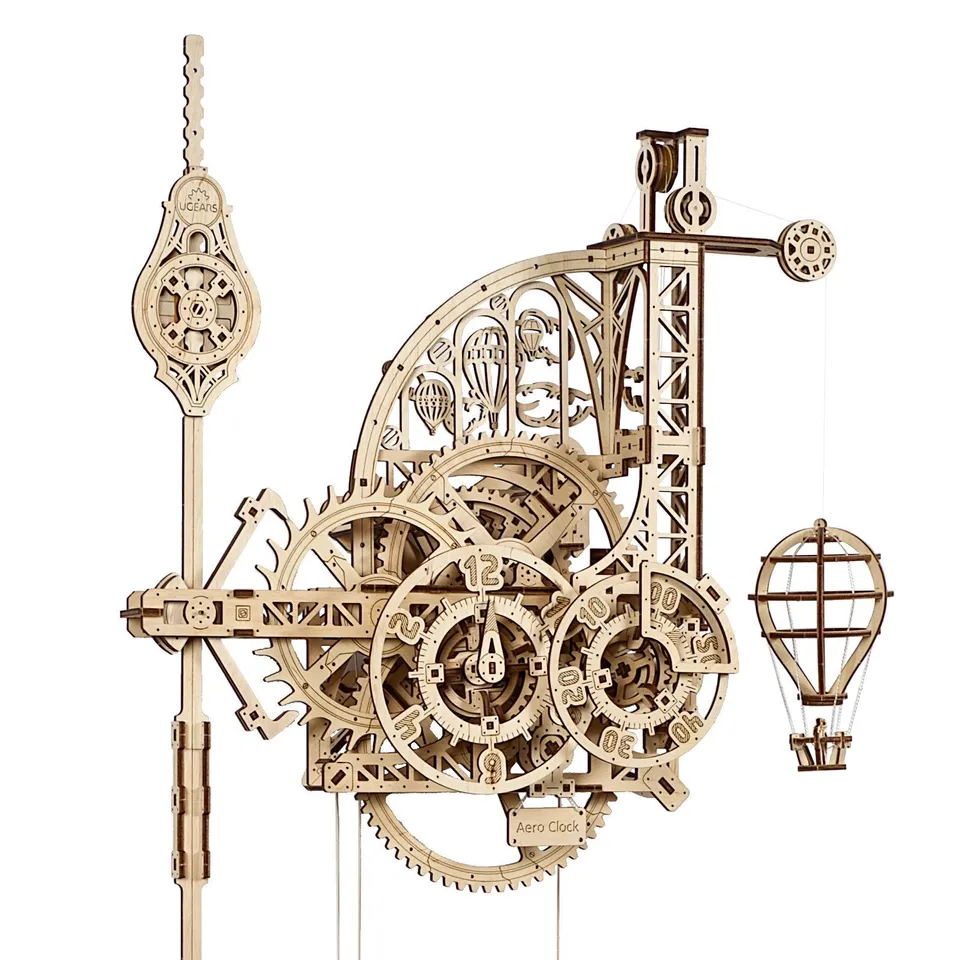 ugears-aero-clock-horloge-murale-m-canique-en-bois-construire-avec-pendule image 1