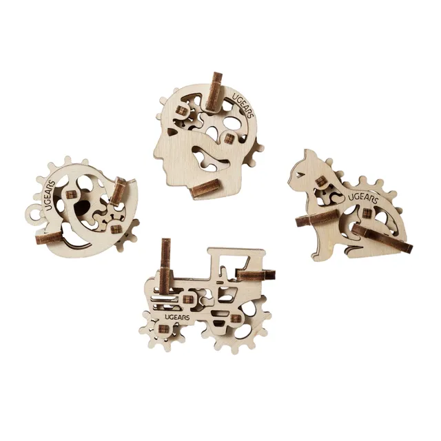ugears-u-fidgets-tribiks-set-4-mini-maquettes-bois-tracteur-chat-t-te-c-ur image 1