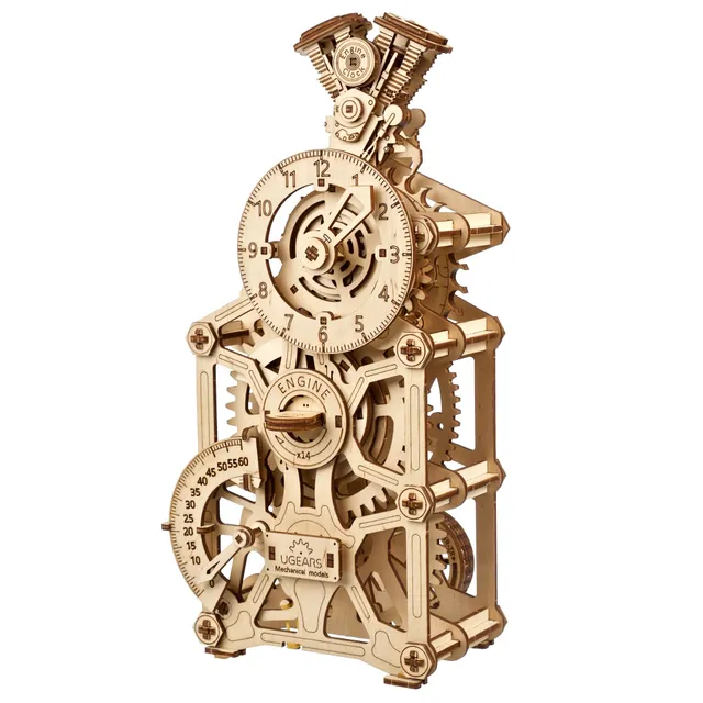 ugears-engine-clock-horloge-m-canique-bois-moteur-construire image 1