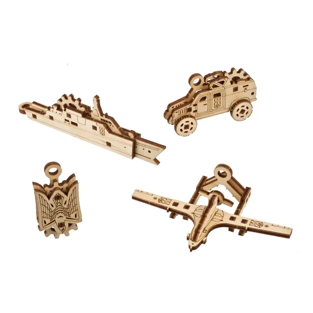 ugears-fidgets-invincibility-set-4-mini-maquettes-bois-militaires-ukraine image 1