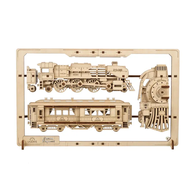 ugears-steam-express-2-5d-puzzle-tableau-bois-train-vapeur-m-canique image 1