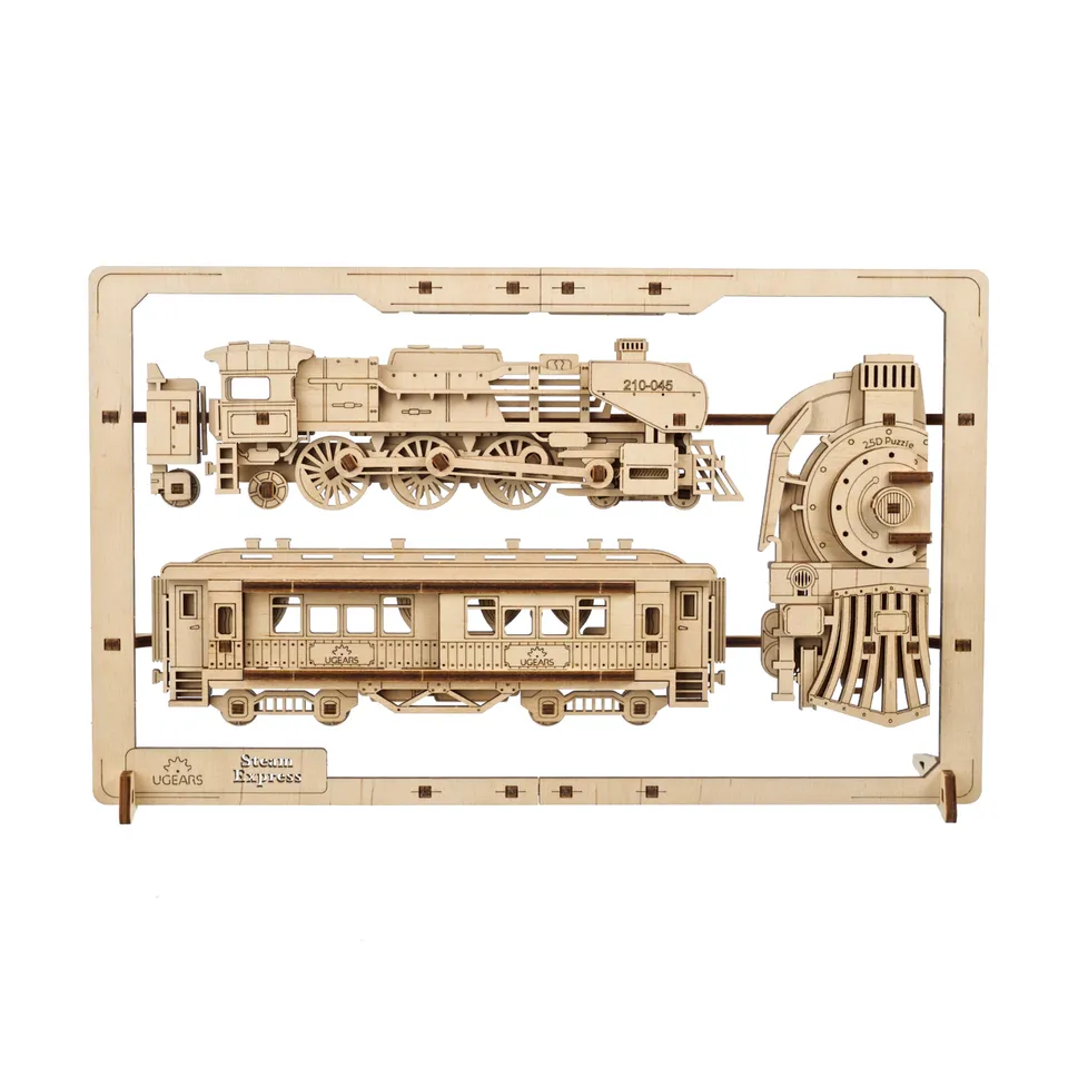 ugears-steam-express-2-5d-puzzle-tableau-bois-train-vapeur-m-canique image 1
