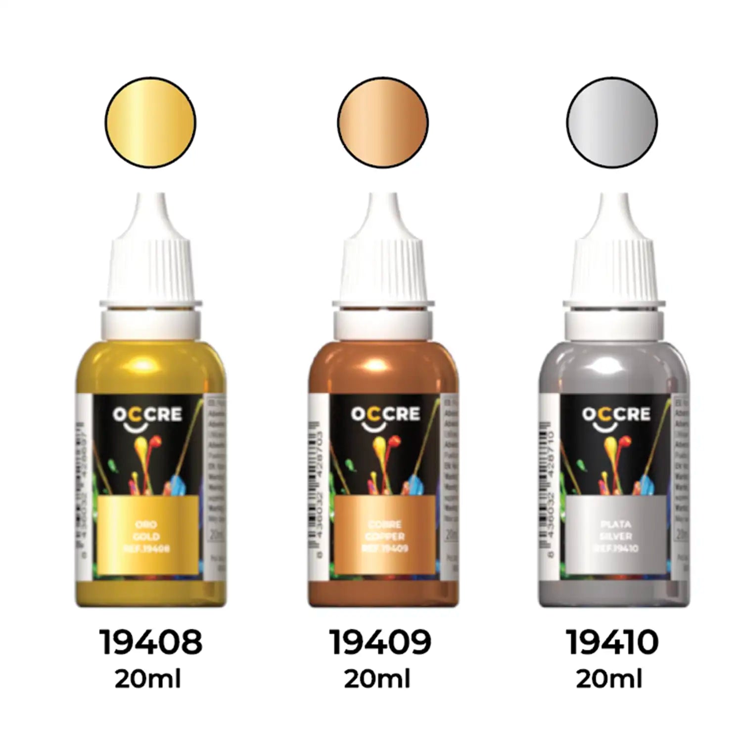 occre-pack-peintures-m-talliques-peinture-acrylique-argent-or-cuivre-3-x-20-ml image 1