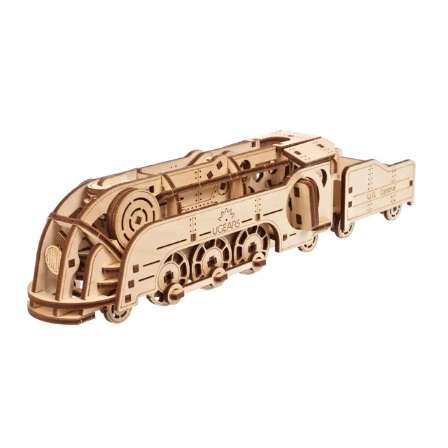 ugears-mini-locomotive-avec-tender-train-bois-m-canique-lastique image 1