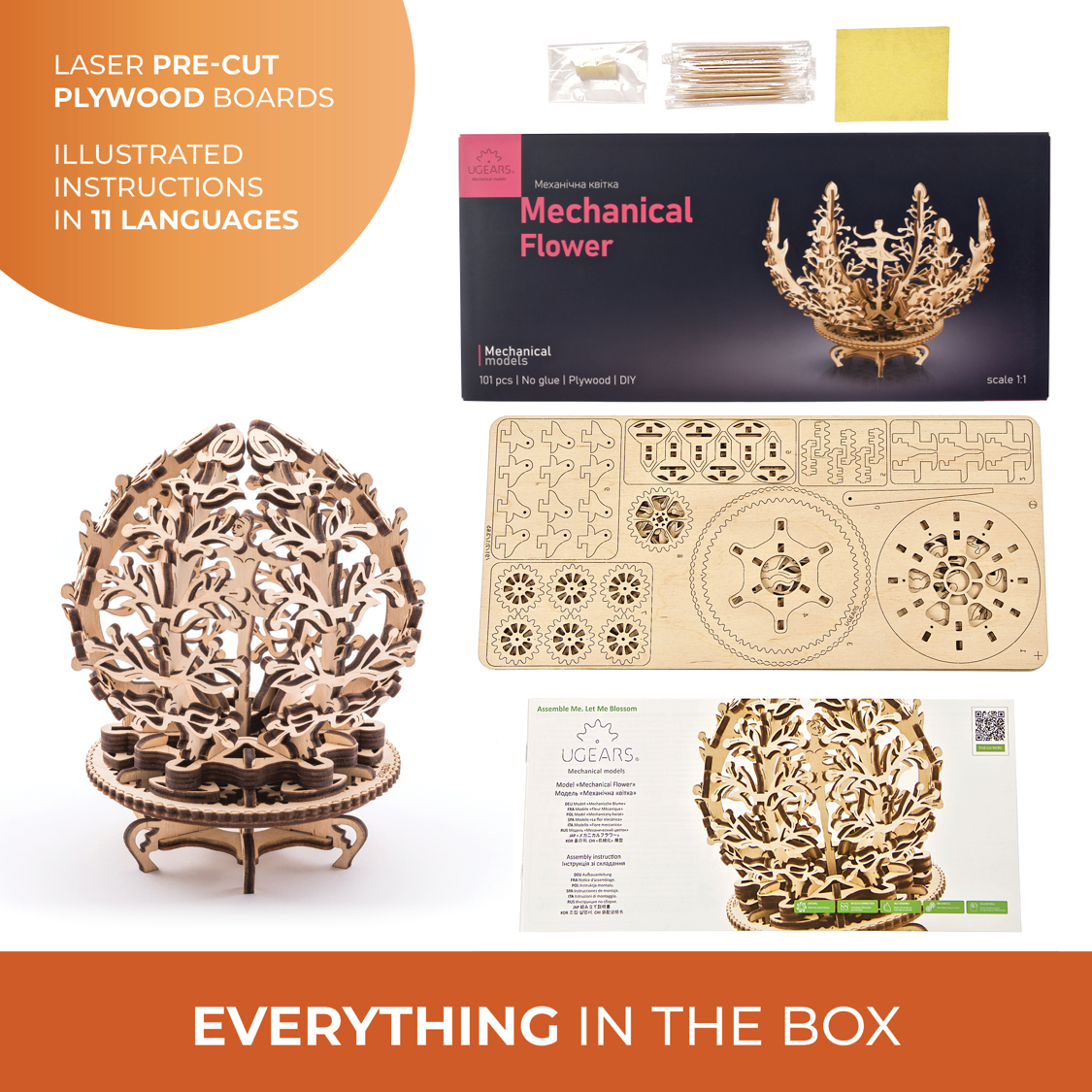 ugears-mechanical-flower-maquette-bois-avec-coffret-cadeau image 5