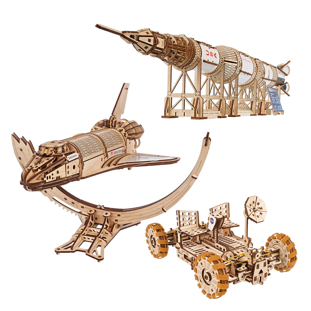 ugears-space-3-en-1-saturn-v-rover-lunaire-navette-discovery-maquettes-bois-m-ca image 1
