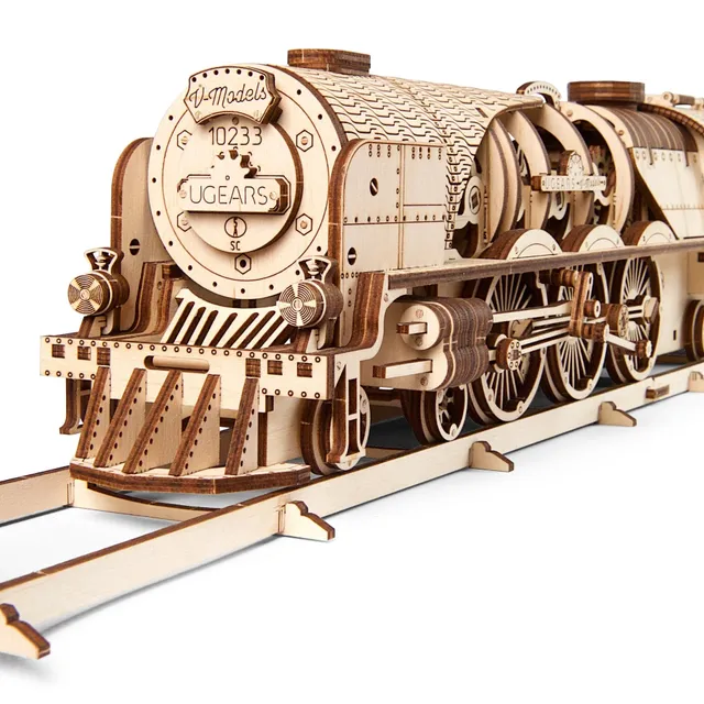 ugears-v-express-steam-train-with-tender-maquette-m-canique-bois image 1