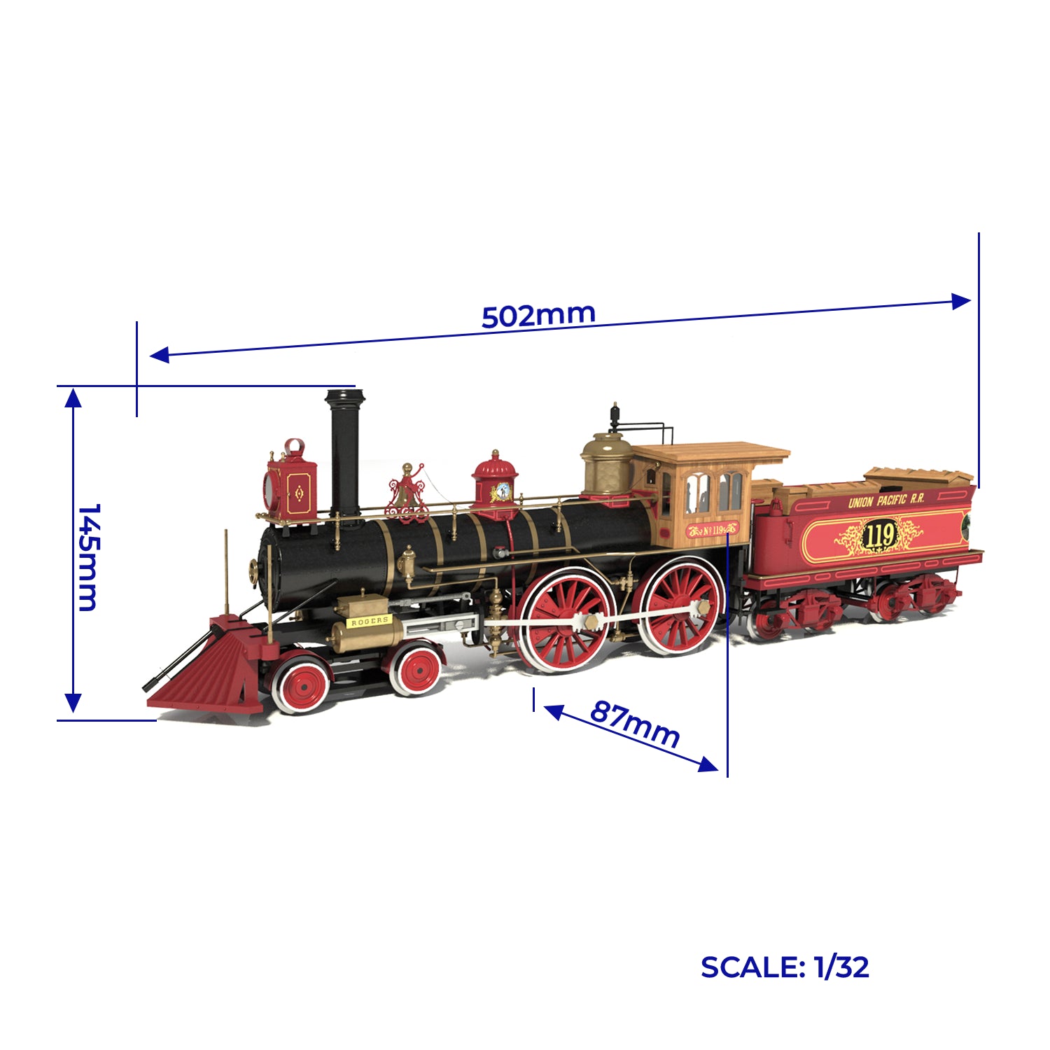 occre-rogers-119-locomotive-4-4-0-american-1868-kit-train-bois-et-m-tal image 2