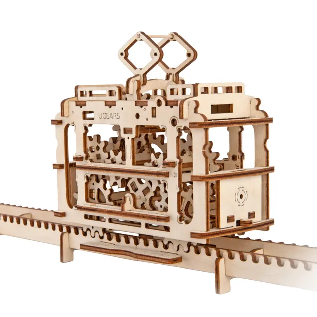 ugears-tram-on-rails-maquette-m-canique-bois-tramway-avec-rails image 1