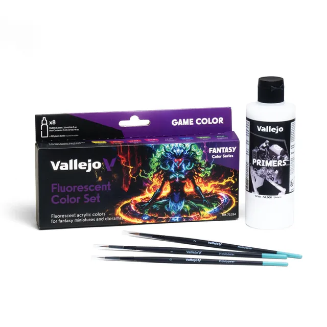 vallejo-pack-couleurs-fluorescentes-8-couleurs-primer-blanc-offert image 1