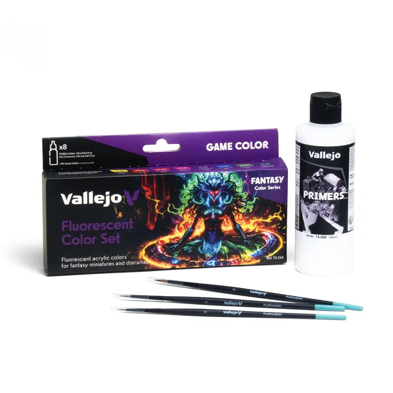 vallejo-pack-couleurs-fluorescentes-8-couleurs-primer-blanc-offert image 1