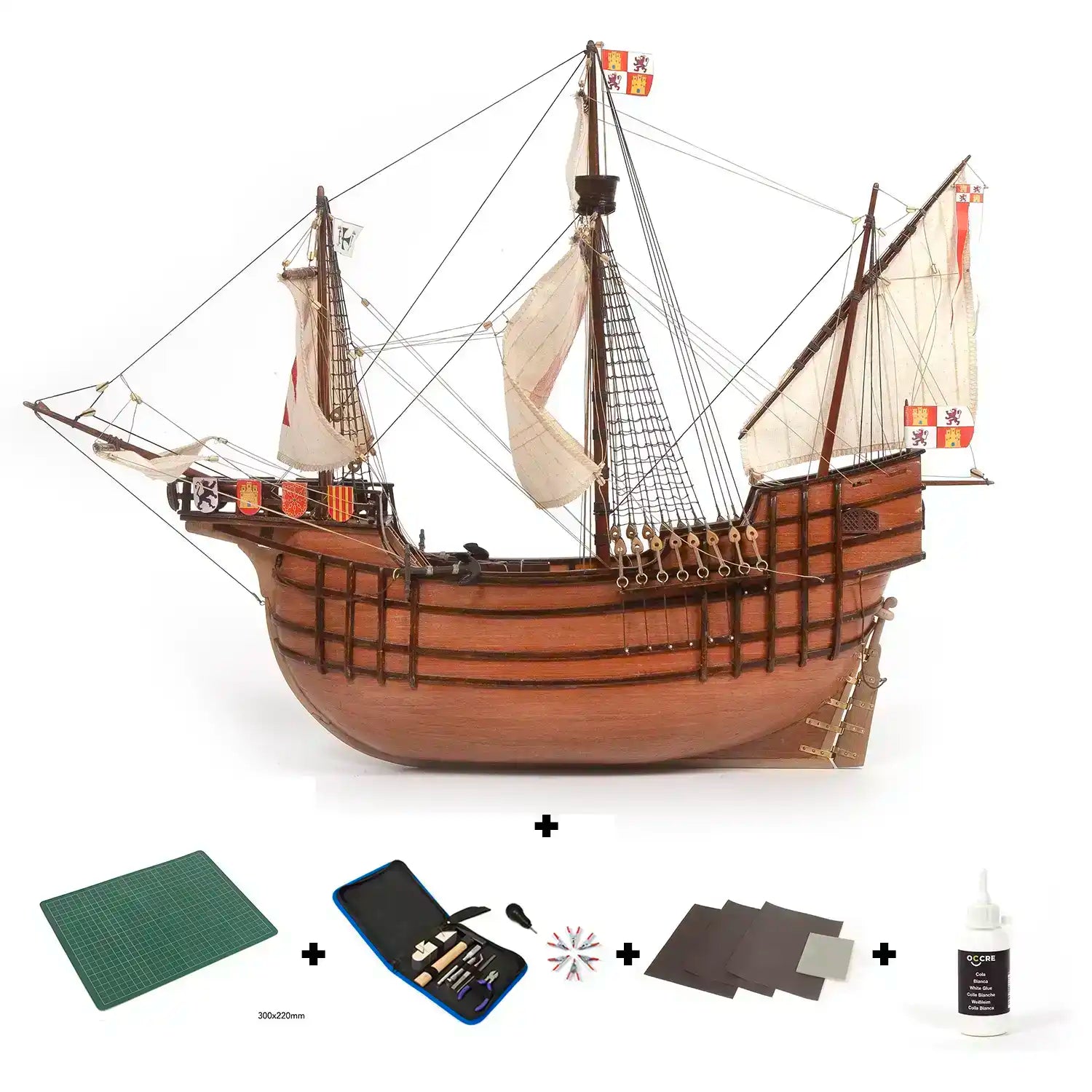 occre-santa-maria-starter-pack-kit-maquette-bateau-en-bois-outils image 1