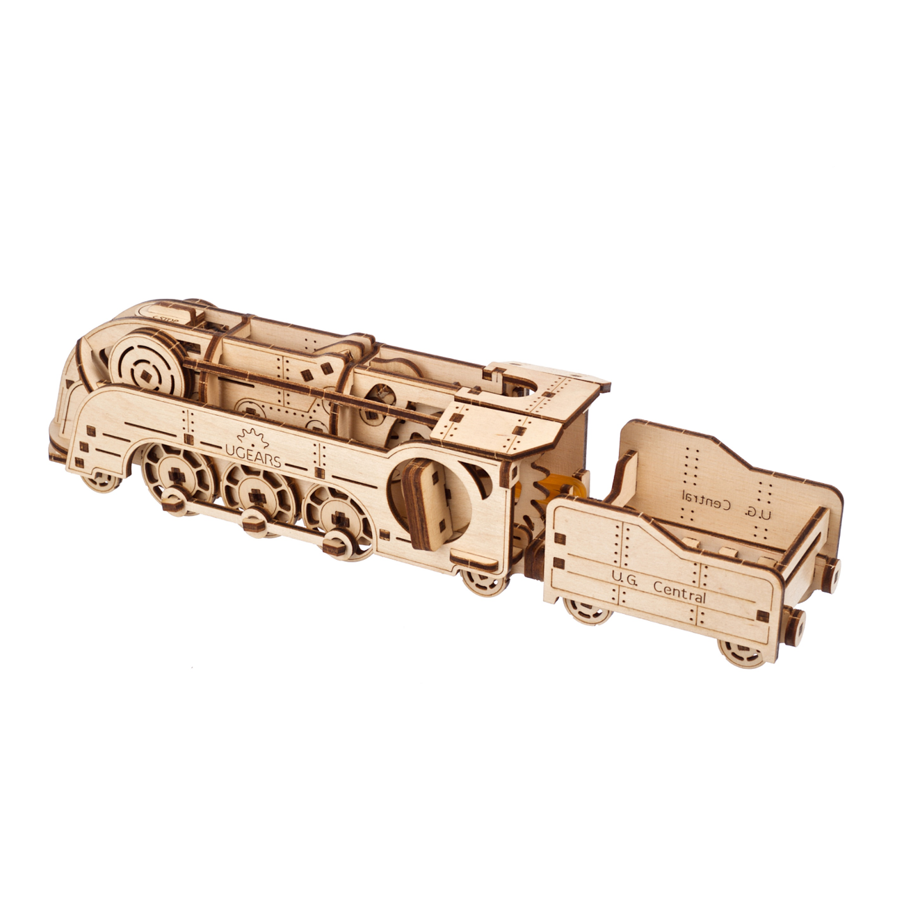 ugears-mini-locomotive-avec-tender-train-bois-m-canique-lastique image 3