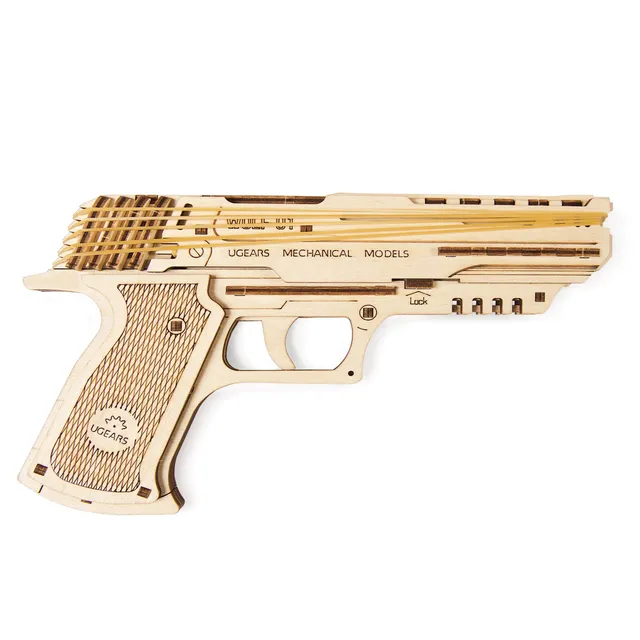 ugears-wolf-01-pistolet-m-canique-en-bois-construire image 1